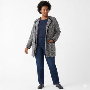 Isaac Mizrahi Blue Boucle Open Front Cardigan Blazer Jacket Sz 2X